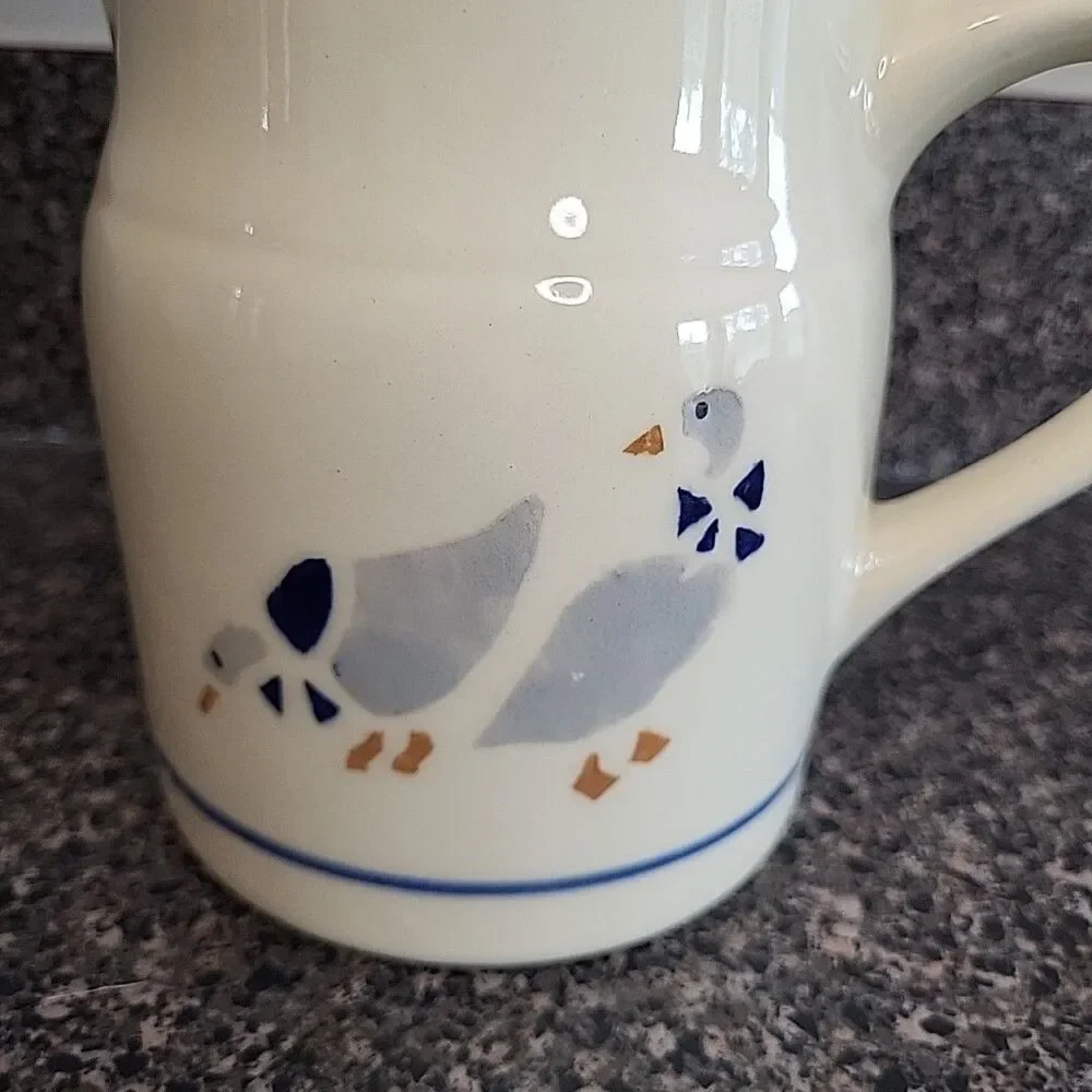 VINTAGE‎ Friendship Pottery Roseville OH Pitcher Blue Stripe & Geese Cottagecore